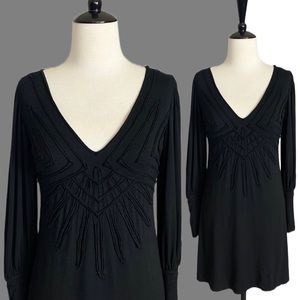 MaxStudio Black Long Sleeve Mini Dress w-Geometric Details - XS